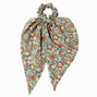 Green Floral Pleated Hair Scrunchie Scarf,