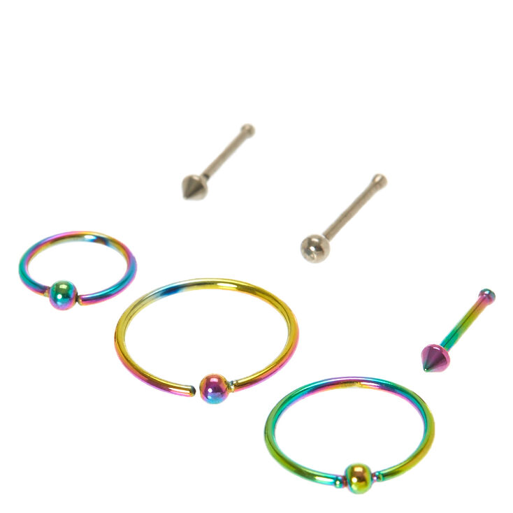Anodized Spike Stud & Hoop Nose Rings,