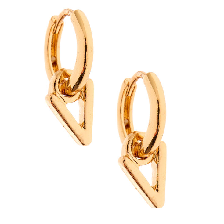 Gold 10MM Initial Huggie Hoop Earrings - V,