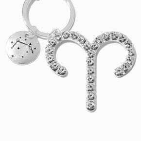 Aries Mystical Gem Silver Zodiac Keychain,