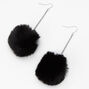 Silver 3&quot; Pom Pom Drop Earrings - Black,