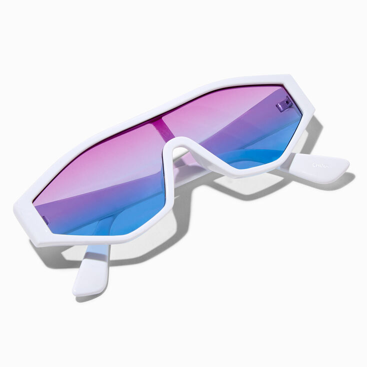White Frame Ombre Lens Shield Sunglasses,