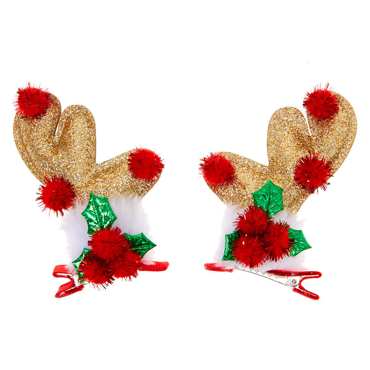 Glitter Reindeer Antler Hair Clips - 2 Pack,