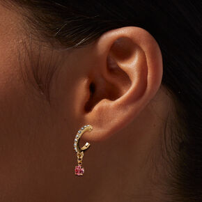 Gold-tone Pink Stone Earring Stackables Set - 3 Pack,