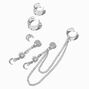 Silver-tone Stars &amp; Moons Chain Ear Cuff Connector Stack Earrings,