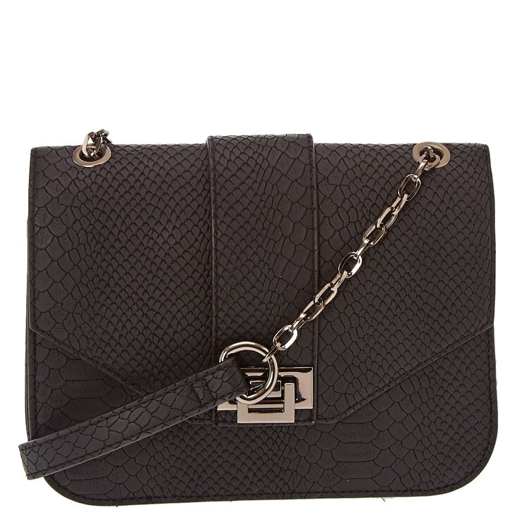 Black Squared Snake Skin Crossbody Bag,