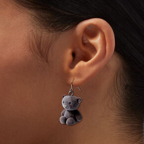 Flocked Teddy Bear 1&quot; Drop Earrings,