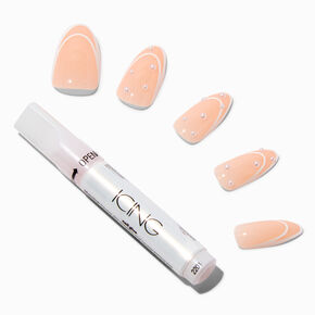 Double French Pearl Stiletto Vegan Faux Nail Set - 24 Pack,