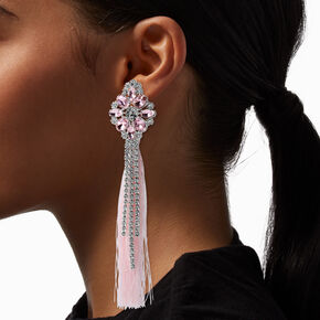 Pink Tassel &amp; Gemstone 5&quot; Drop Earrings,