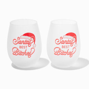 Christmas Santa&#39;s Best Bitches Wine Glass Set - 2 Pack,