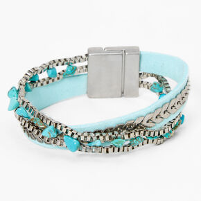 Turquoise Stone Silver Suede Wrap Bracelet,