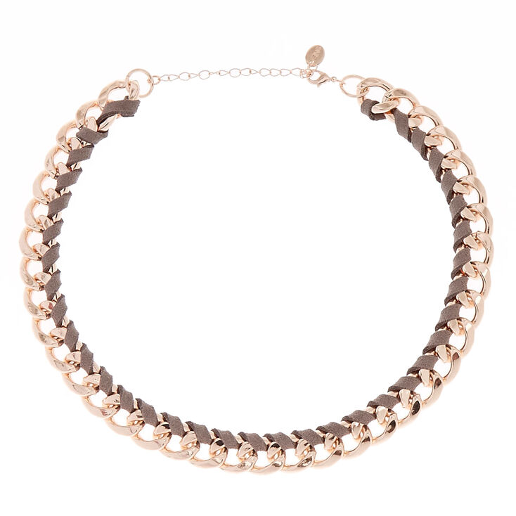Rose Gold Suede Wrapped Chain Necklace,