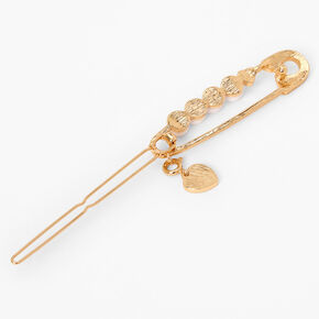 Gold &quot;Love&quot; Safety Pin Hair Barrette,