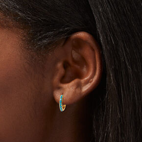 Icing Select 18k Gold Plated 10MM Turquoise Clicker Hoop Earrings,