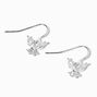 Silver Cubic Zirconia Butterfly 0.5&quot; Drop Earrings,