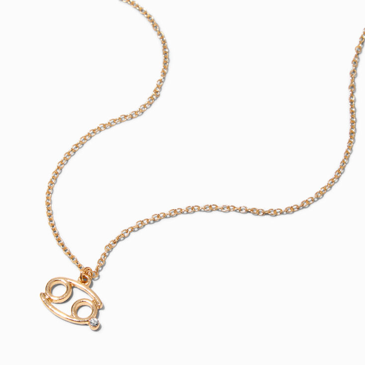 Gold Zodiac Symbol Pendant Necklace - Cancer,