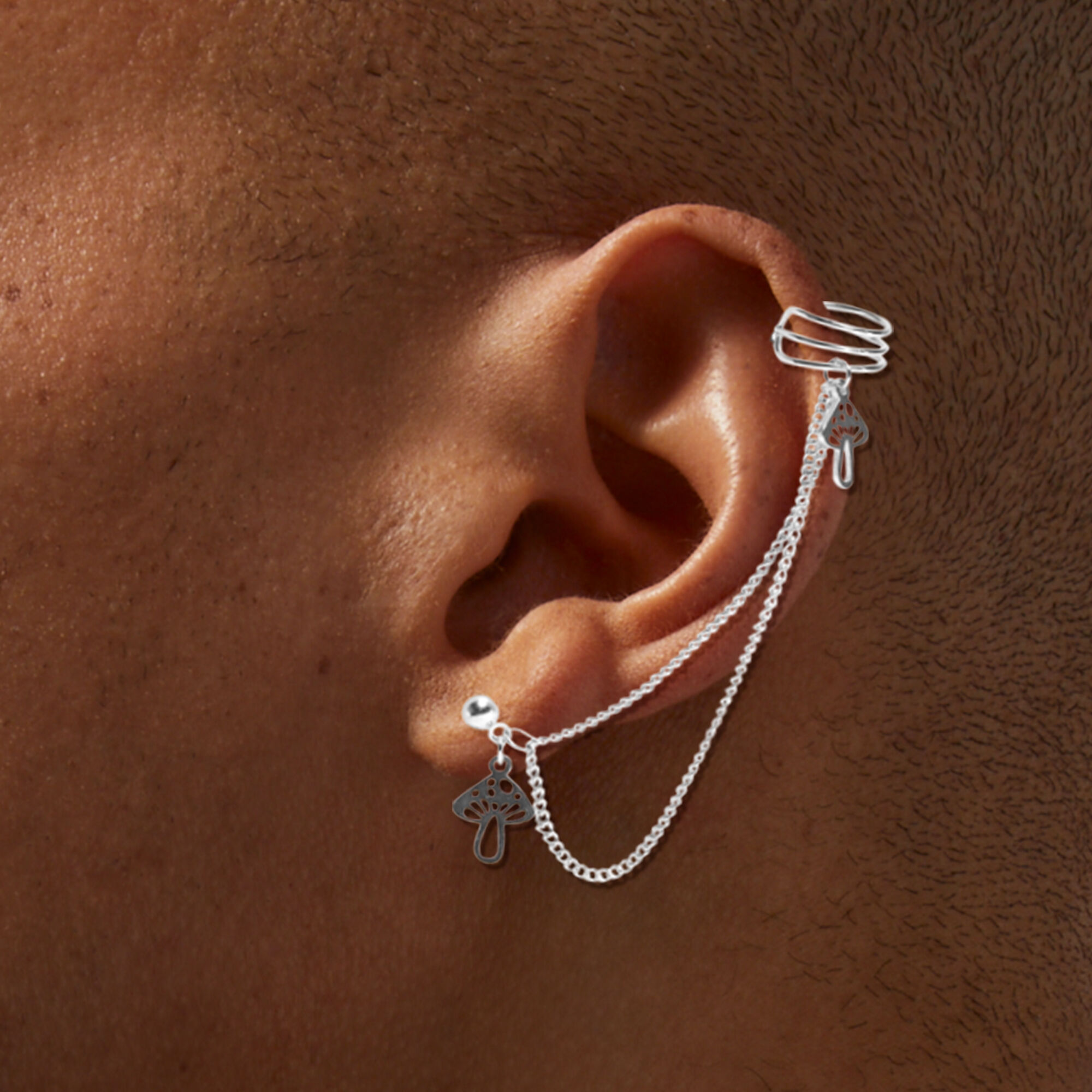Silver Filigree Mushroom Cuff Connector Earring Icing US