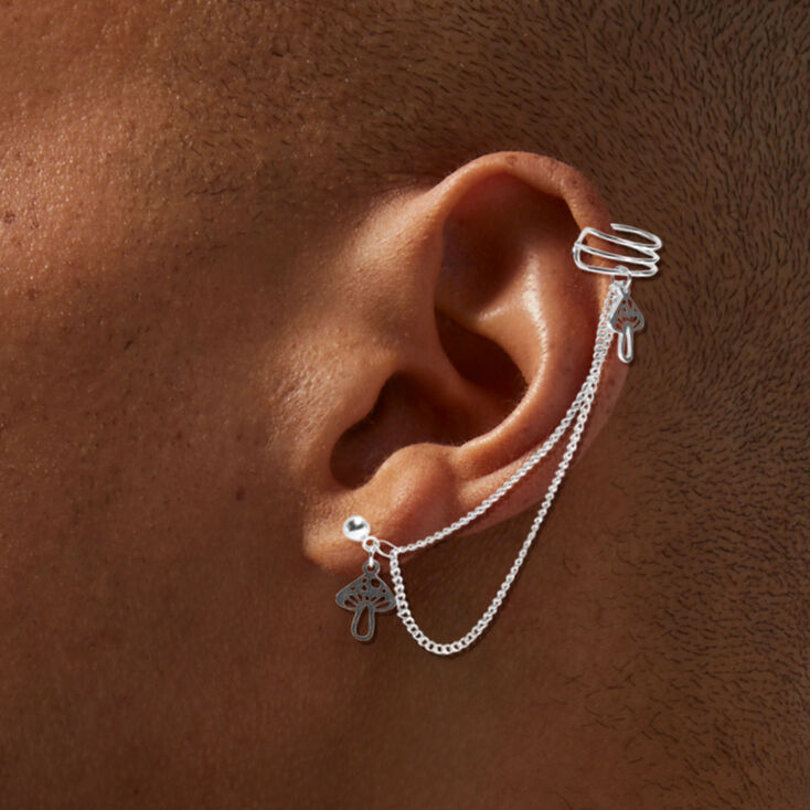 Silver Filigree Mushroom Cuff Connector Earring,