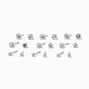 Silver Graduated Crystal Stud Earrings - 9 Pack,