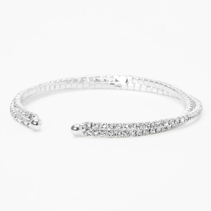 Silver Criss Cross Rhinestone Slim Cuff Bracelet,