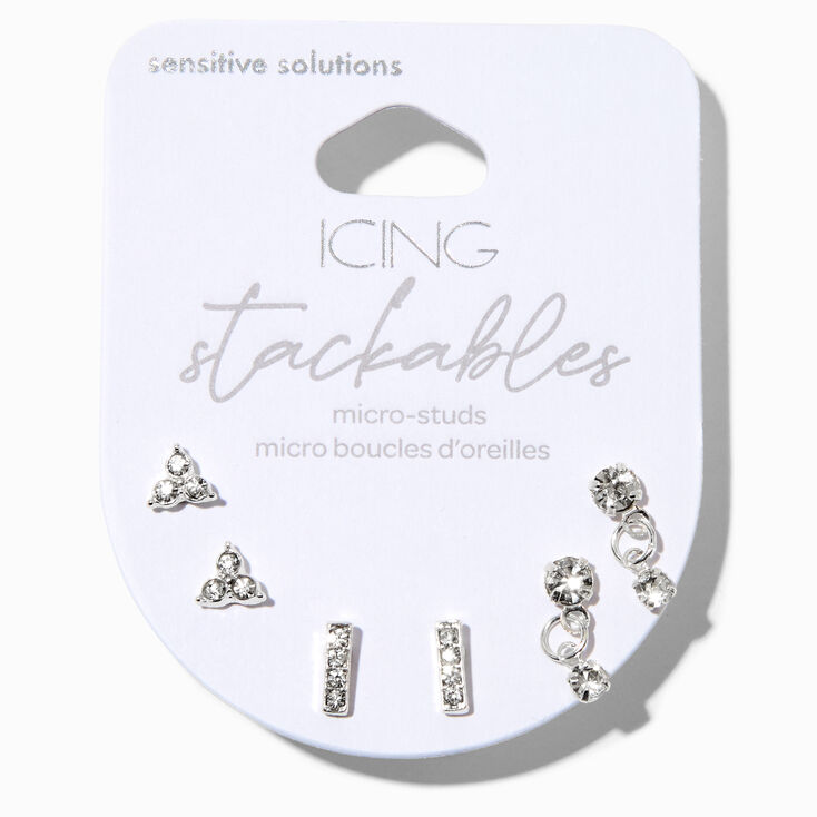Silver Embellished Line Stud Earring Stackables Set - 3 Pack,