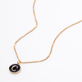 Gold Enamel Initial Pendant Necklace - Black, C,