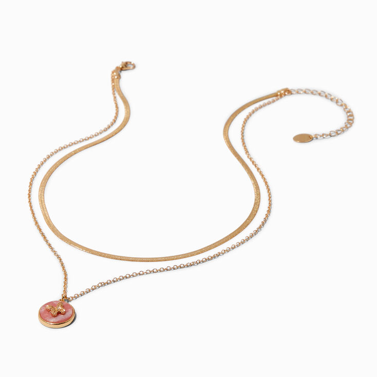 Pink Butterfly Gold-tone Multi-Strand Necklace ,