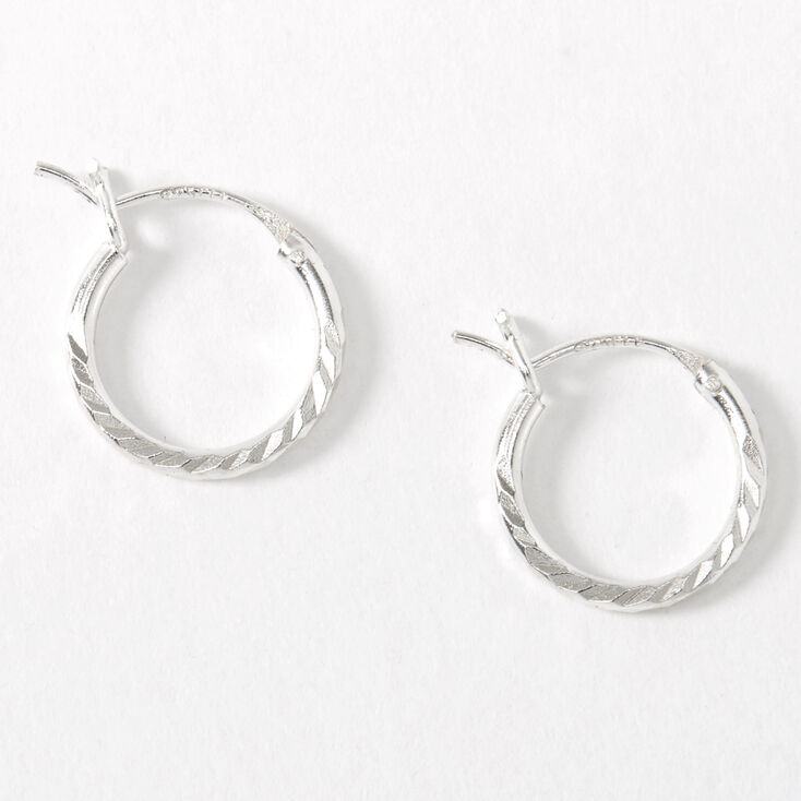 Sterling Silver 10MM Textured Hinge Hoop Earrings,