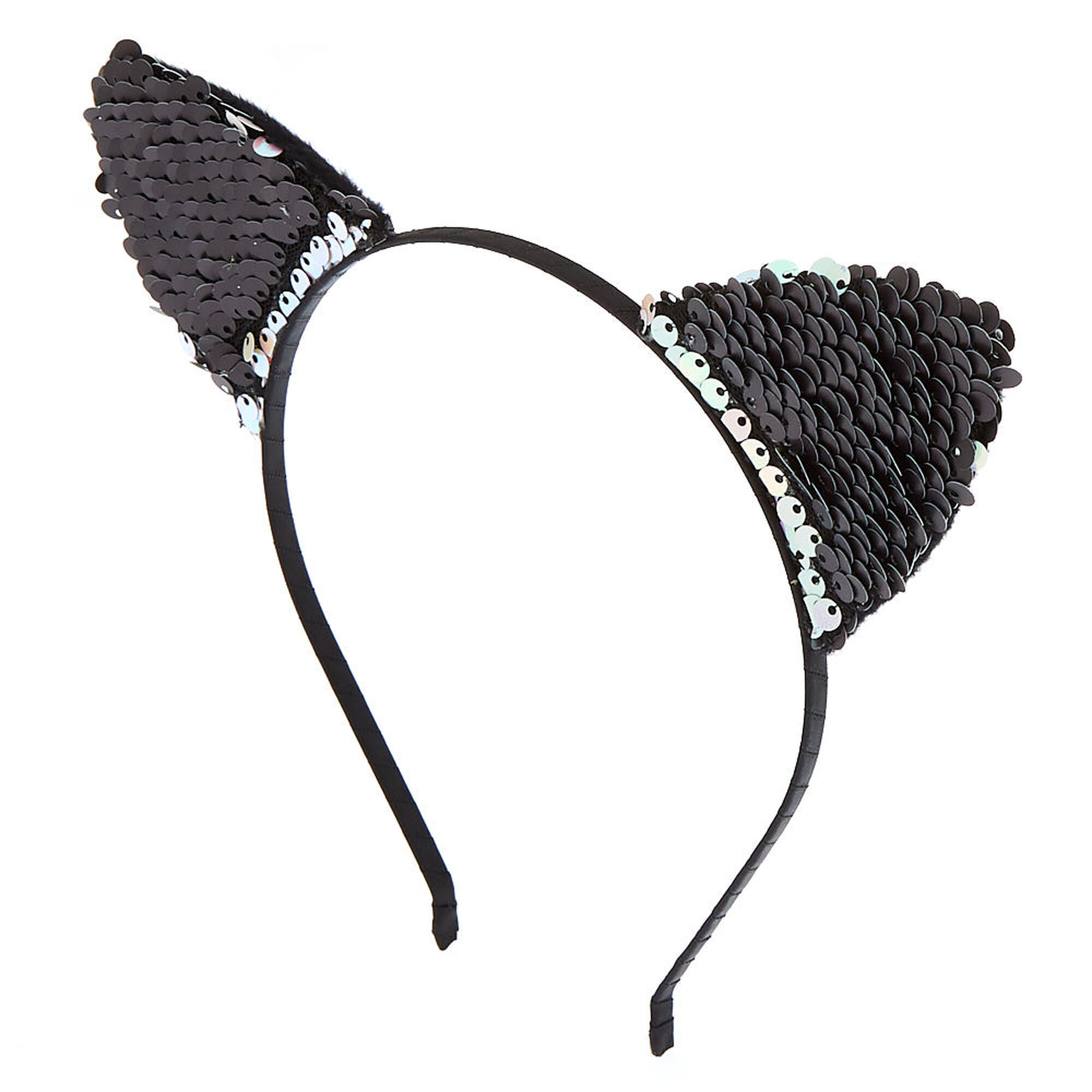 Holographic Reversible Sequin Cat Ears Black Icing Us