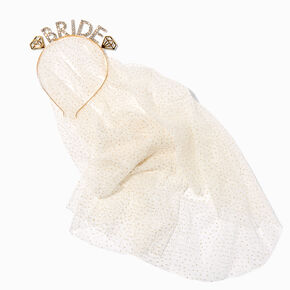 Gold Crystal Bride Headband with Dot Veil,