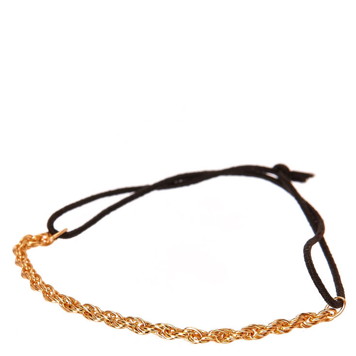 Gold Tone Rope Chain & Black Stretch Bracelet,