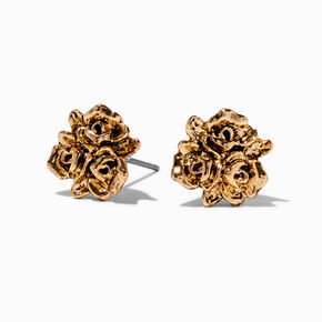 Gold-tone Dimensional Rose Stud Earrings,