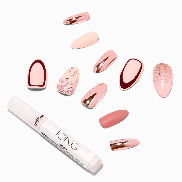 Pink Bling Stiletto Vegan Faux Nail Set - 24 Pack,