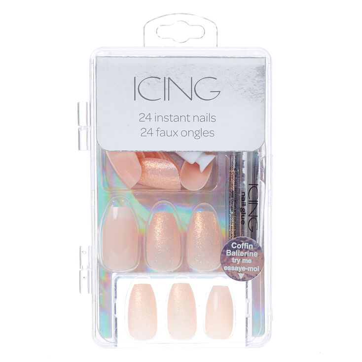 Nude Glitter Coffin Instant Nails,