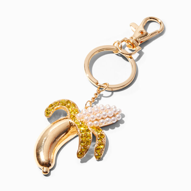 Rhinestone &amp; Pearl Banana Keychain,