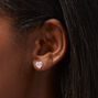 Sterling Silver Pink Halo Heart Stud Earrings,