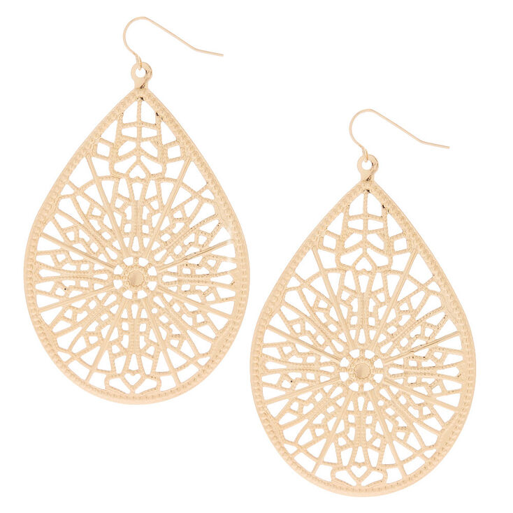 Gold 3" Teardrop Drop Earrings,