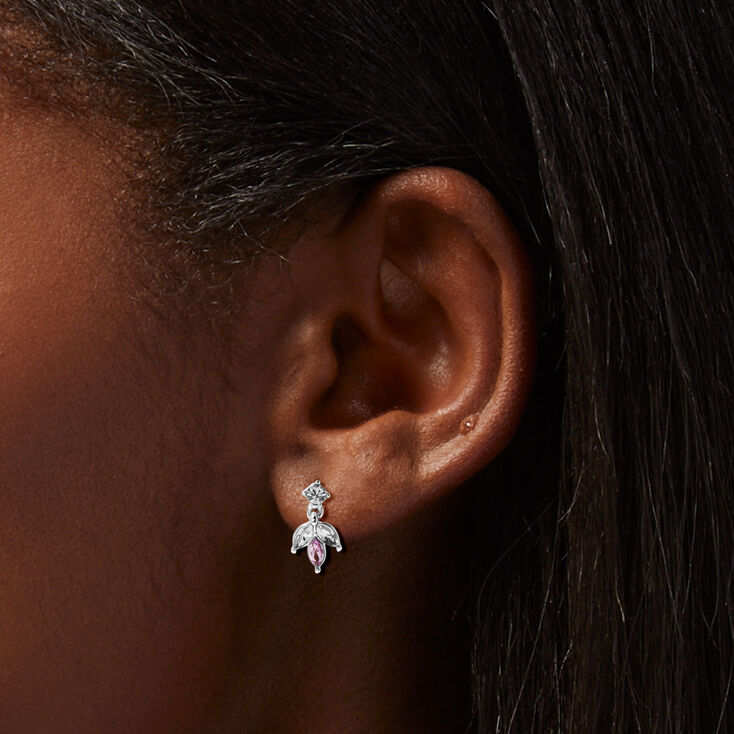 Purple Petal Crystal Square Silver Stud Earrings,