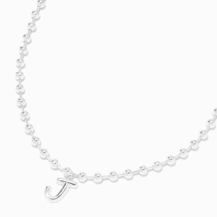 Silver Beaded Bubble Initial Pendant Necklace - J,