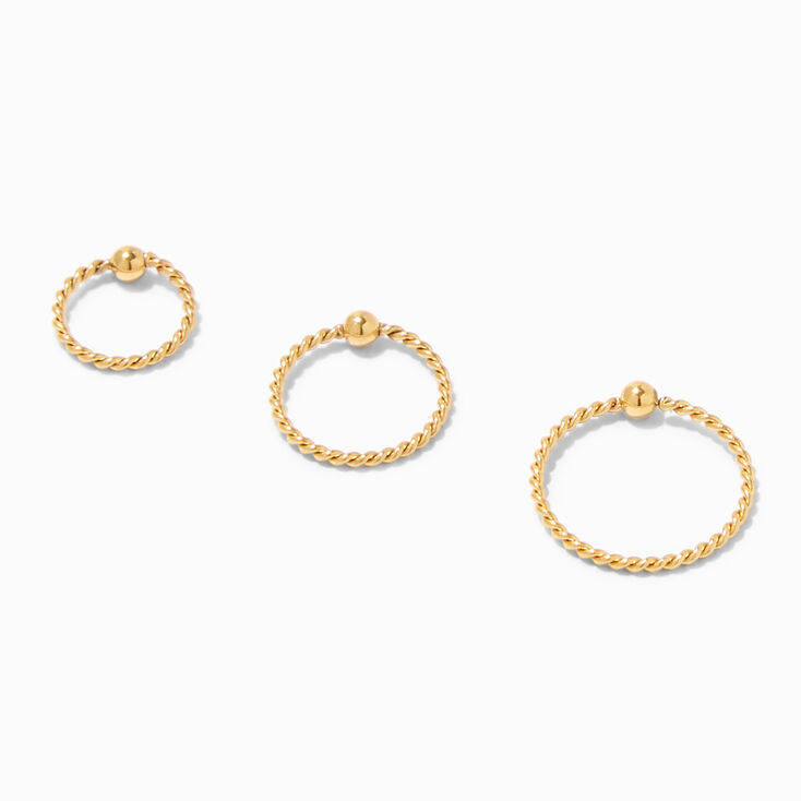 Gold Ball Twisted 20G Nose Rings - 3 Pack,