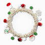 Christmas Jingle Bell Gold Beaded Stretch Bracelet,