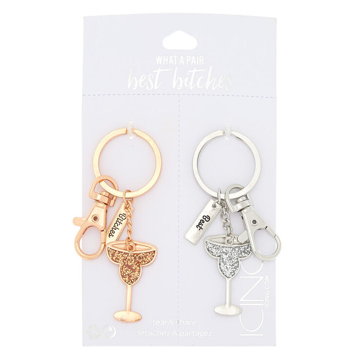 Best Friends Best Bitches Margarita Glass Keychains - 2 Pack,