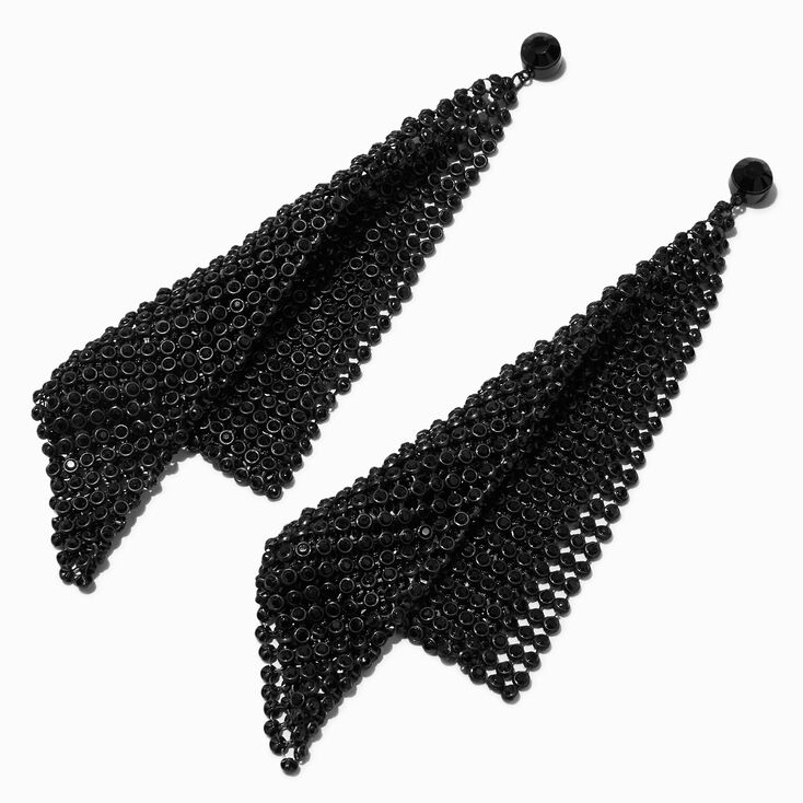  Draped Black Mesh Crystal 6&quot; Drop Earrings,