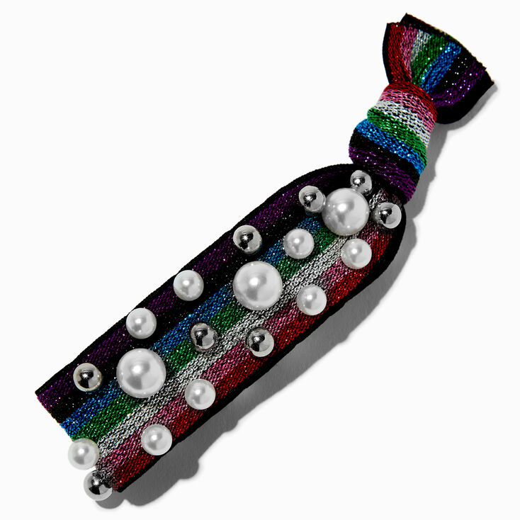 Pearl-Embellished Rainbow Print Hair Tie,