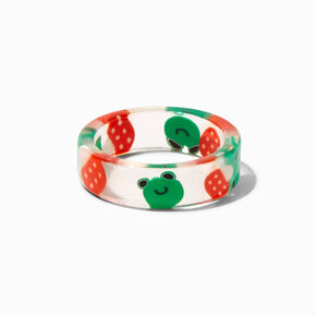 Clear Red Mushrooms &amp; Green Frogs Resin Ring,