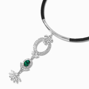 Silver-tone Emerald Rhinestone Collar Necklace,
