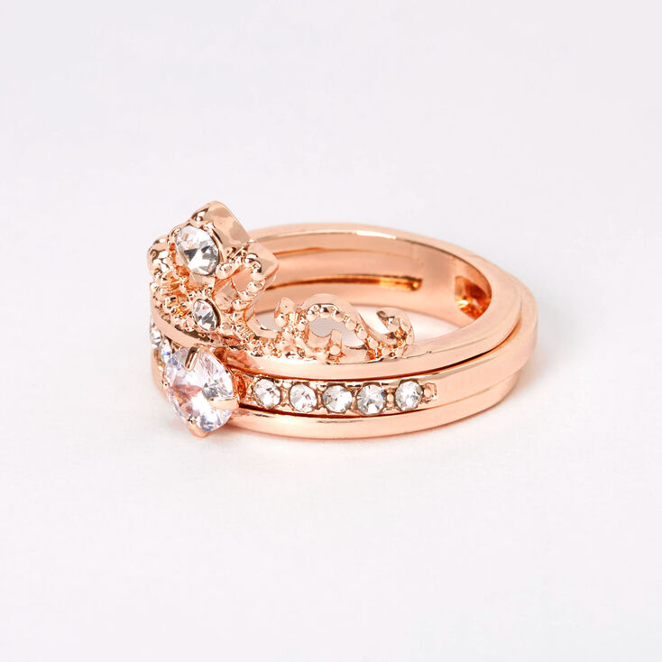 Rose Gold Cubic Zirconia Tiara 2-in-1 Ring,