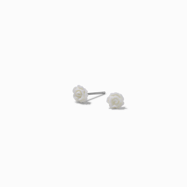 White Rose Stud Earrings,