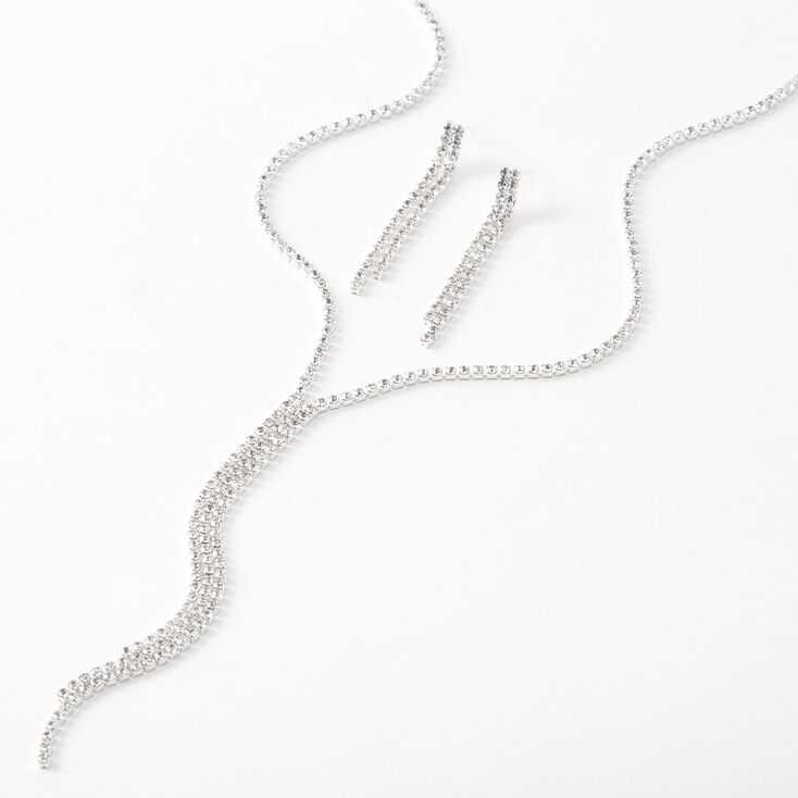 Silver Rhinestone Triple Row Linear Y-Neck Jewelry Set - 2 Pack,