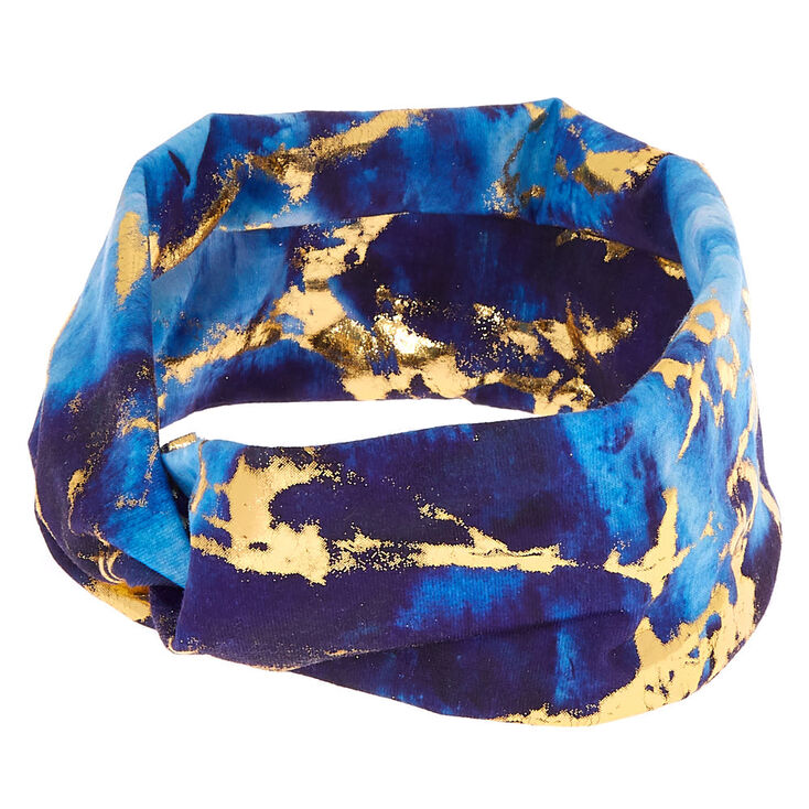 Metallic Marble Wide Jersey Headwrap - Blue,